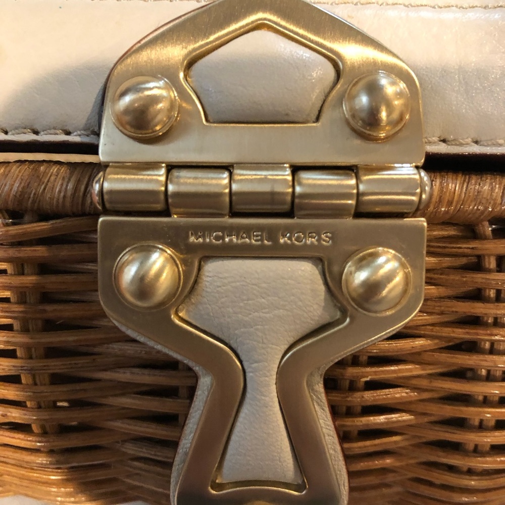Michael Kors white and wicker clutch